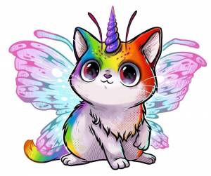 Раскраска бабочково радужно единорожная кошка #1 #209562