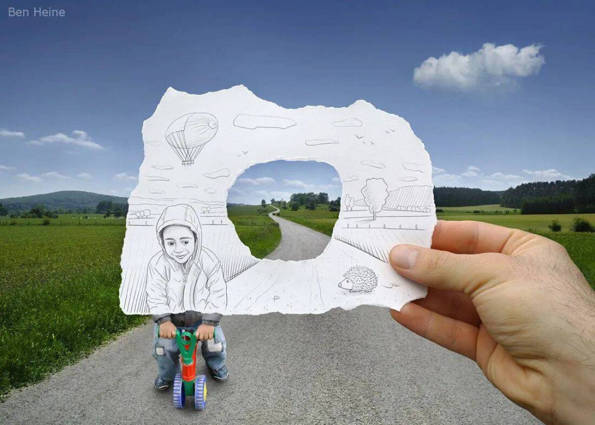Как можно изобразить жизнь. Бельгийский художник Бен Гейне. Бен Хайне карандаш против камеры. Художник Бен Хайне. Ben Heine художник.