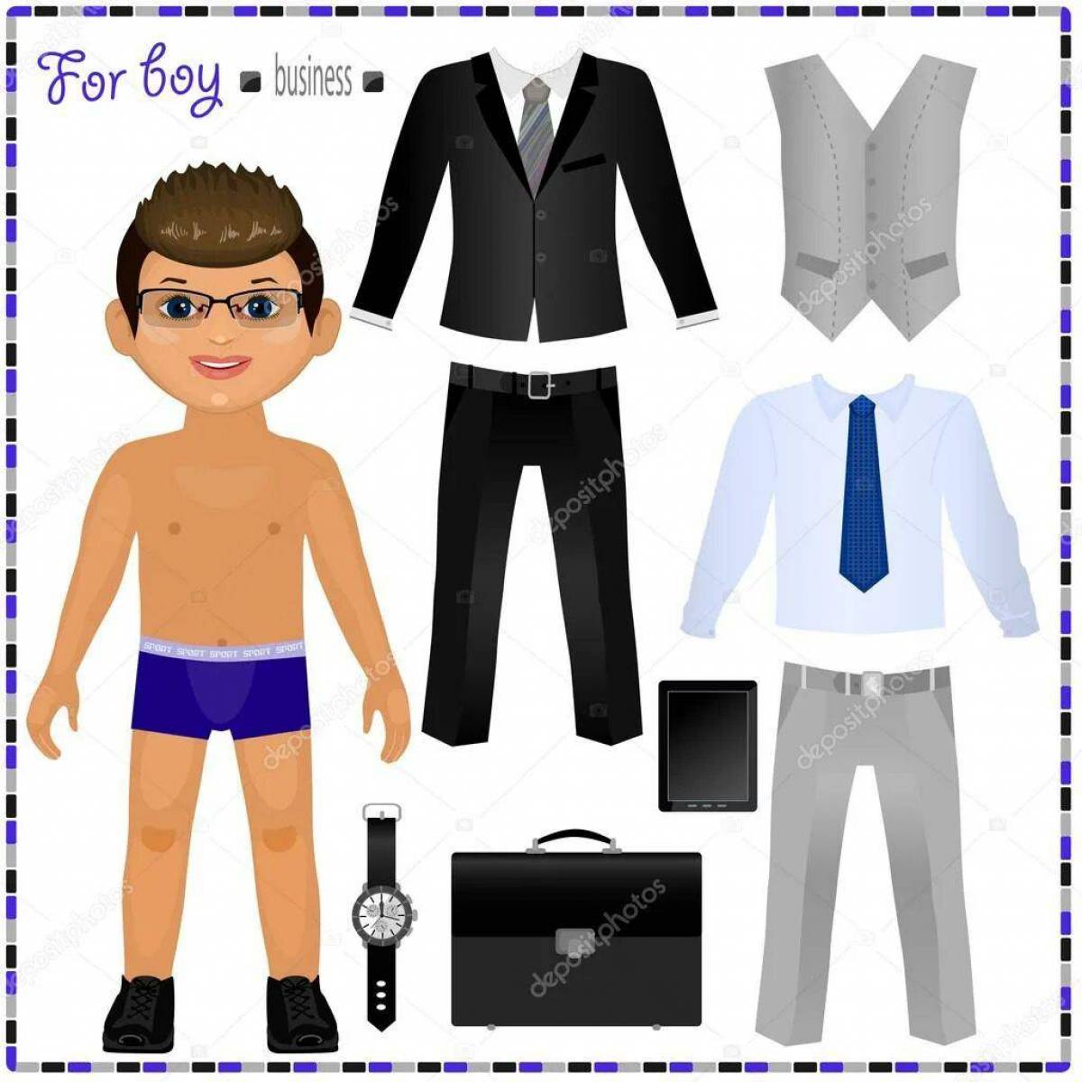 Бумажная кукла мальчик с одеждой для вырезания #30