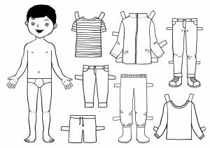 Раскраска бумажная кукла мальчик с одеждой для вырезания #1 #228096