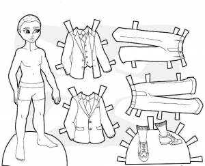 Раскраска бумажная кукла мальчик с одеждой для вырезания #24 #228119