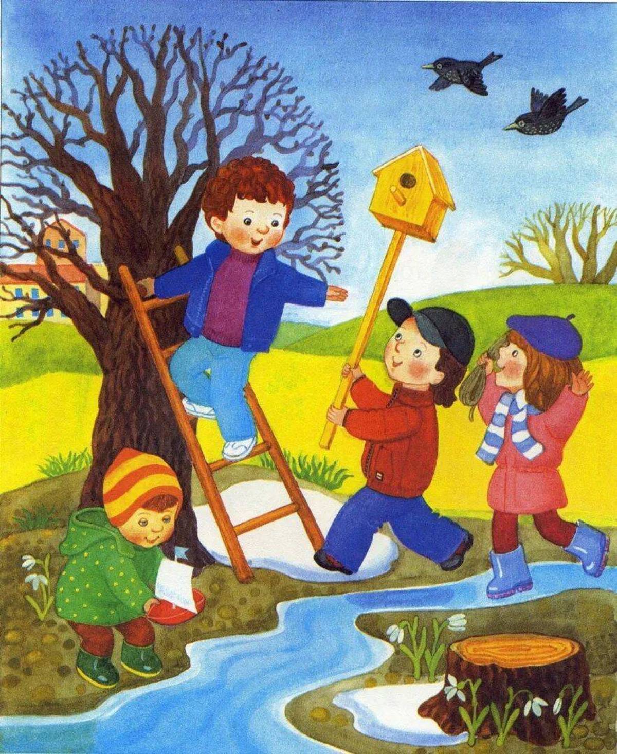 Картинки детские апрель. Весенняя картина для детей.