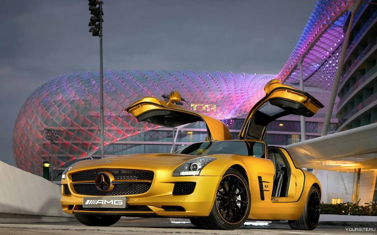 Картинки лучшие авто. Mercedes-Benz-SLS-AMG. Мерседес СЛС АМГ золотой. Мерседес SLS AMG желтый. Mercedes SLS AMG 2020.