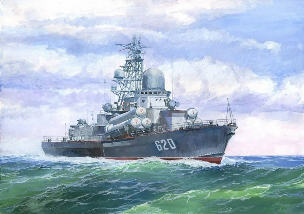 Рисунок военный корабль в море