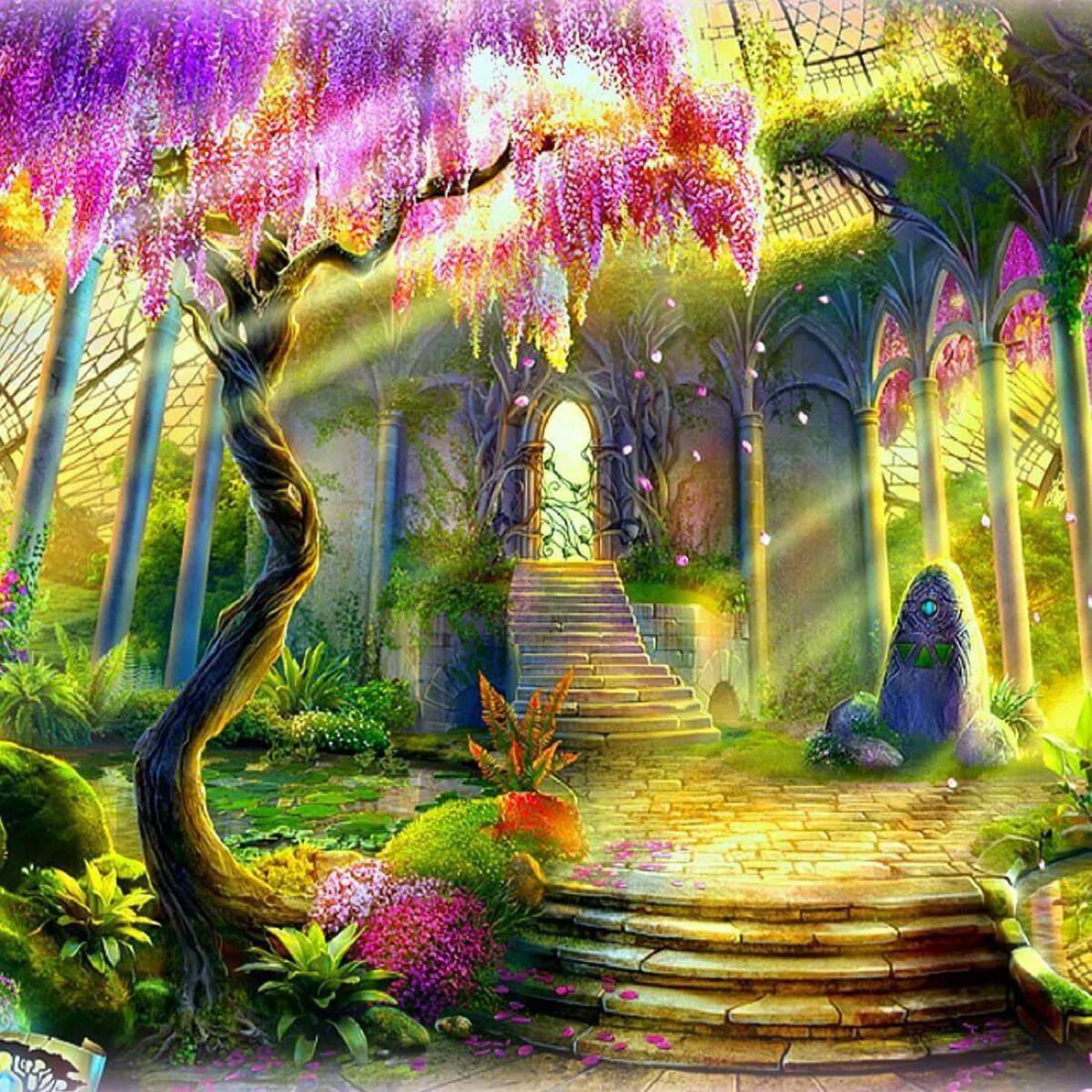 Яркие цветы сказочные. Магик Гарден сказочный сад. Эдемский сказочный сад. Равель Волшебный сад. Волшебный пейзаж.