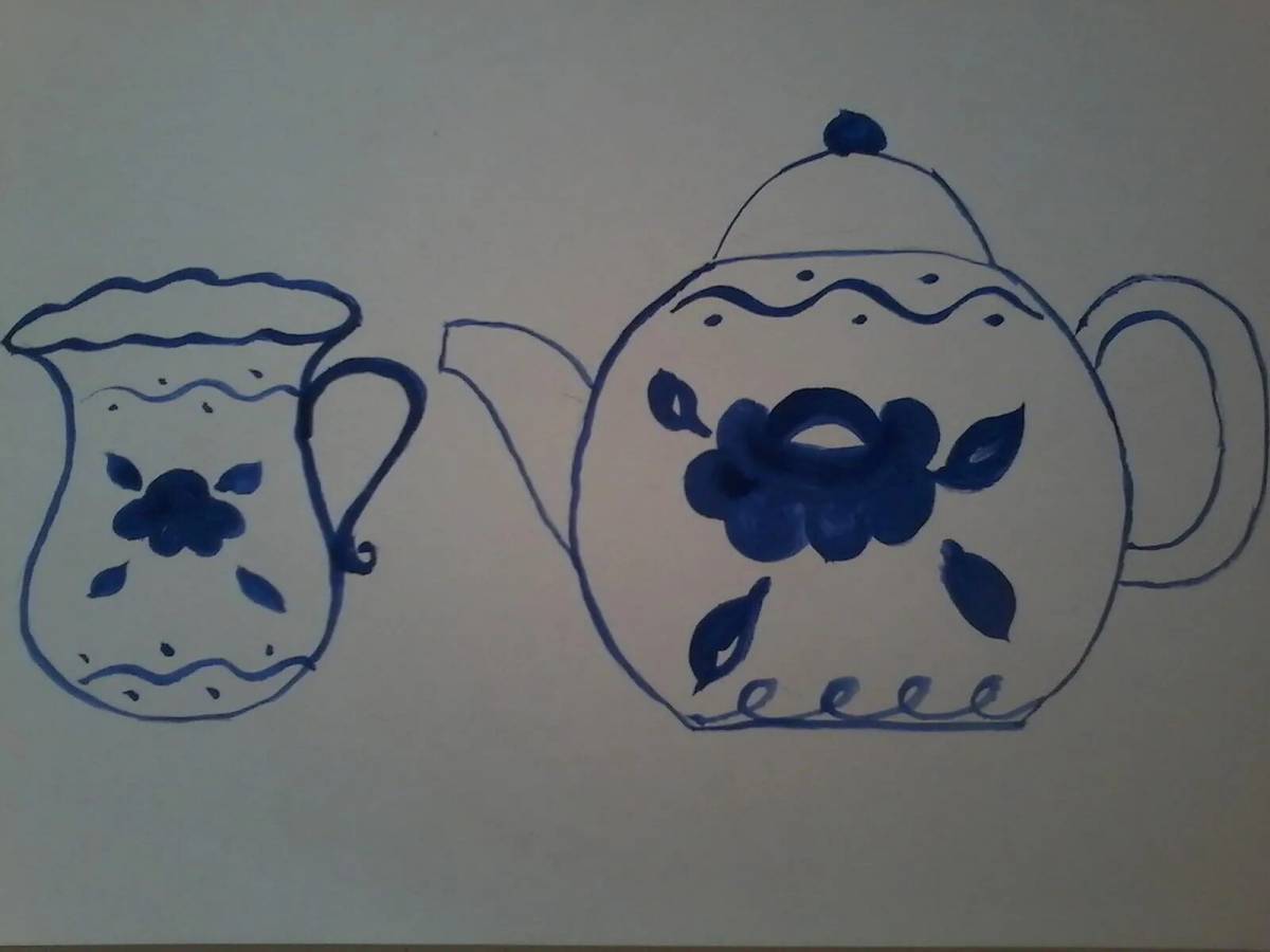 Гжель роспись для детей чайник #12