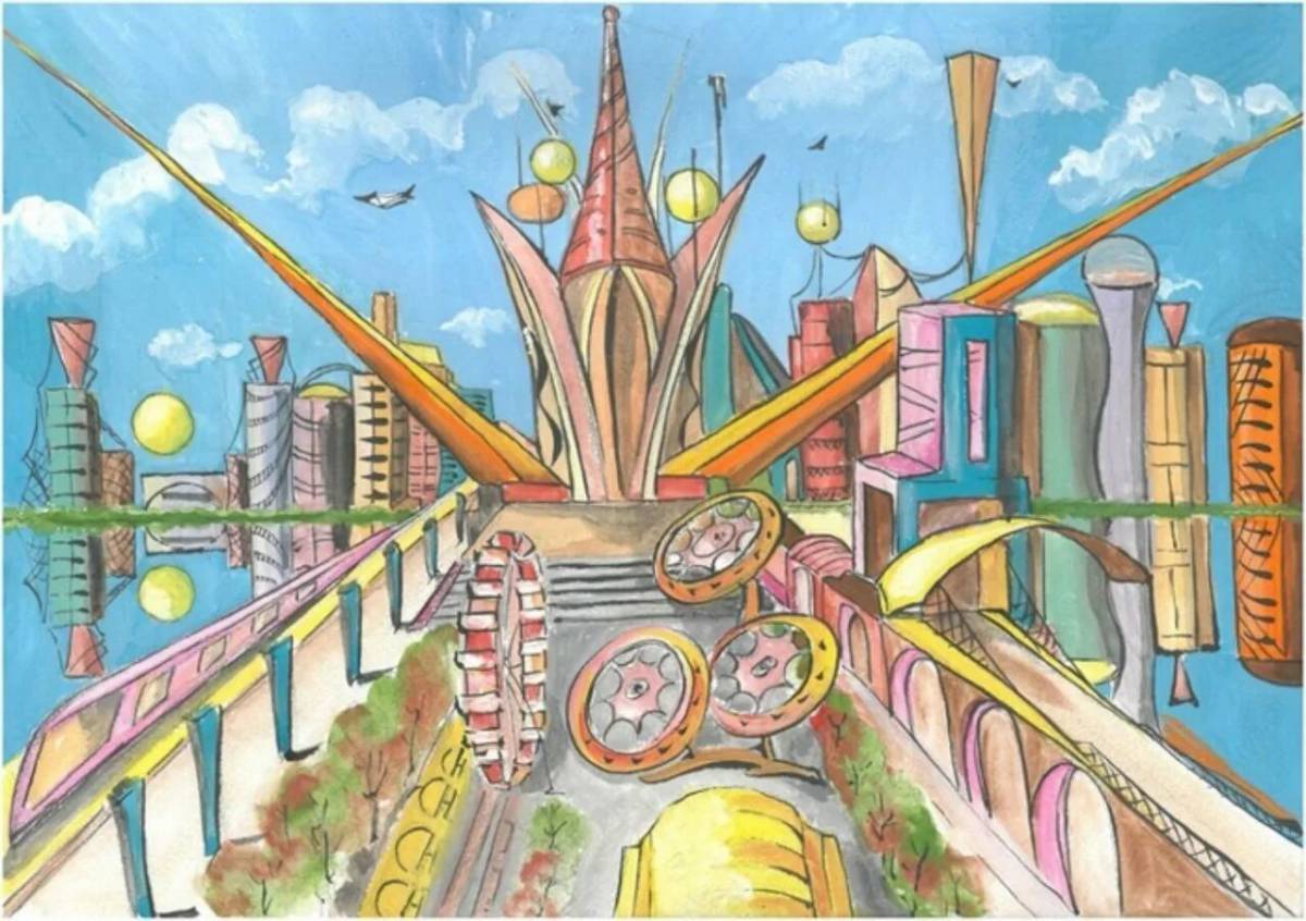 Город будущего рисунок #24