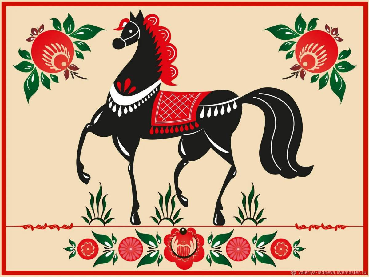 Городецкая роспись конь #2