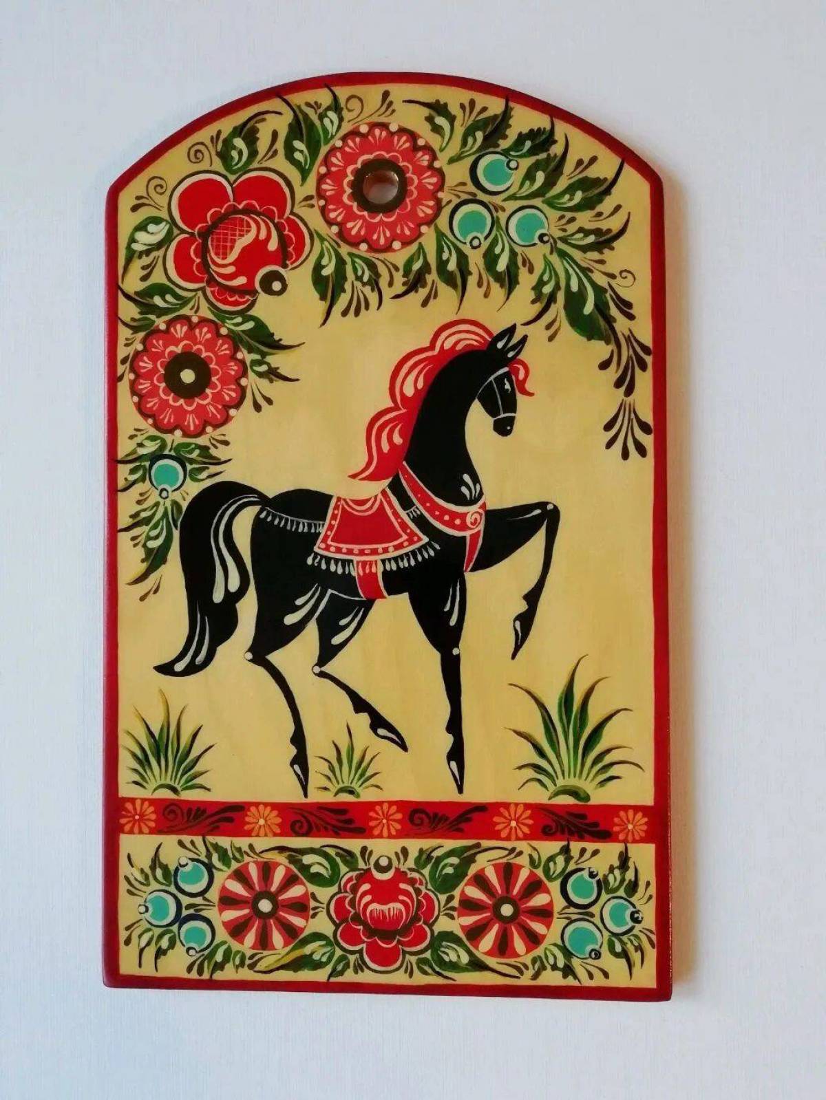 Городецкая роспись конь #24