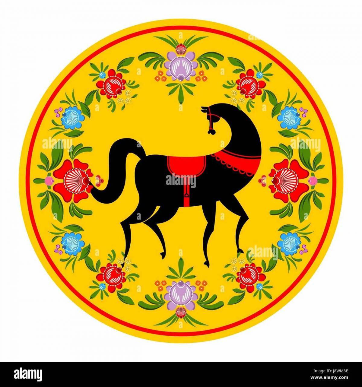 Городецкая роспись конь #31