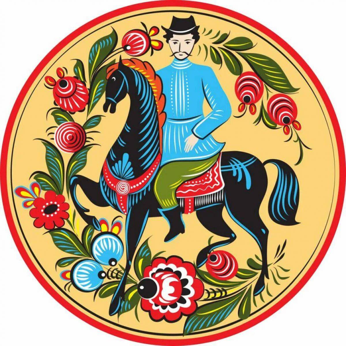 Городецкая роспись конь #33