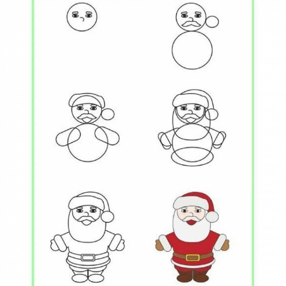 Как нарисовать красивого деда. Поэтапное рисование Деда Мороза. Как нарисовать Леда Мороза. Этапы рисования Деда Мороза для детей. Новогодние рисунки пошагово.