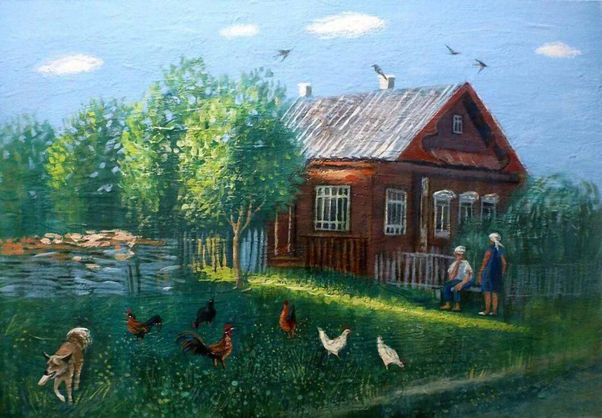 Деревенские мотивы художник Ленькова