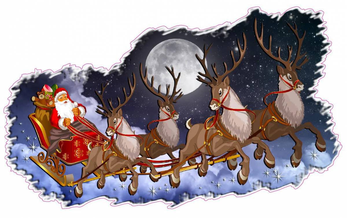 Дед мороз на санях с оленями #12