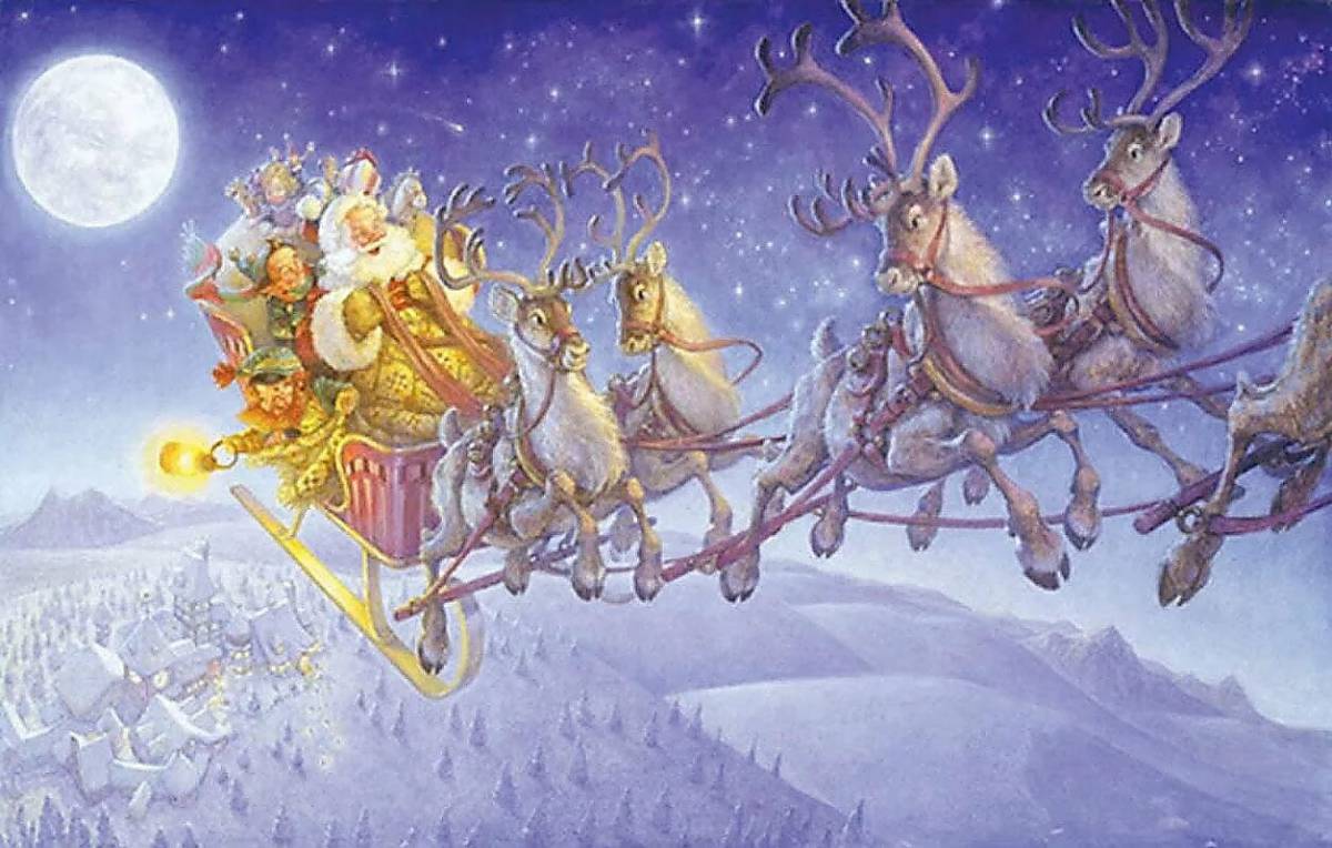 Дед мороз на санях с оленями #14