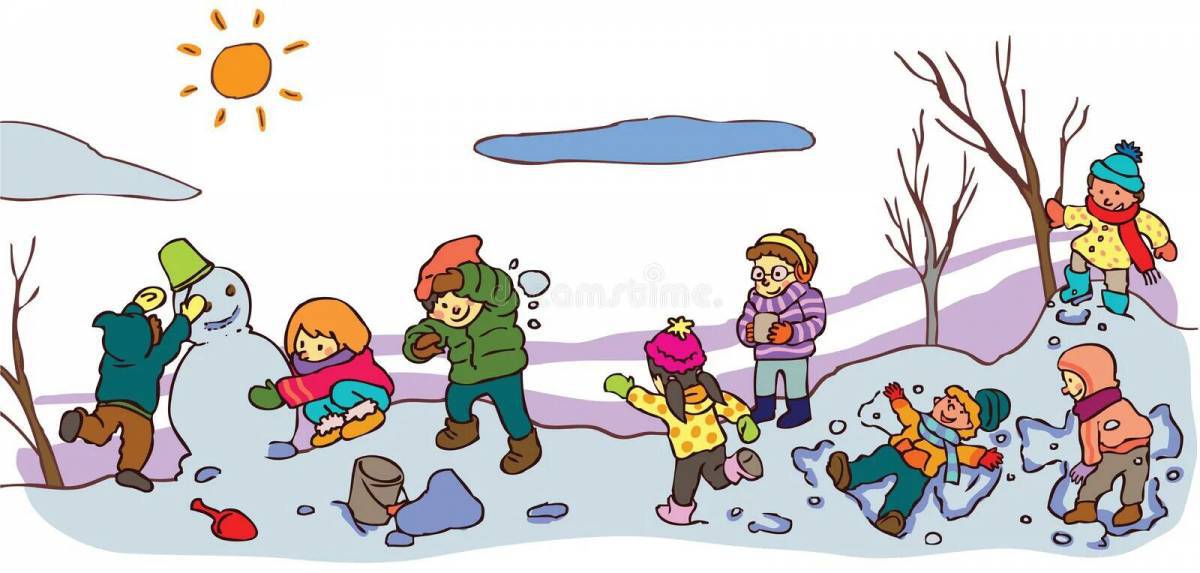 Дети гуляют зимой на участке #2