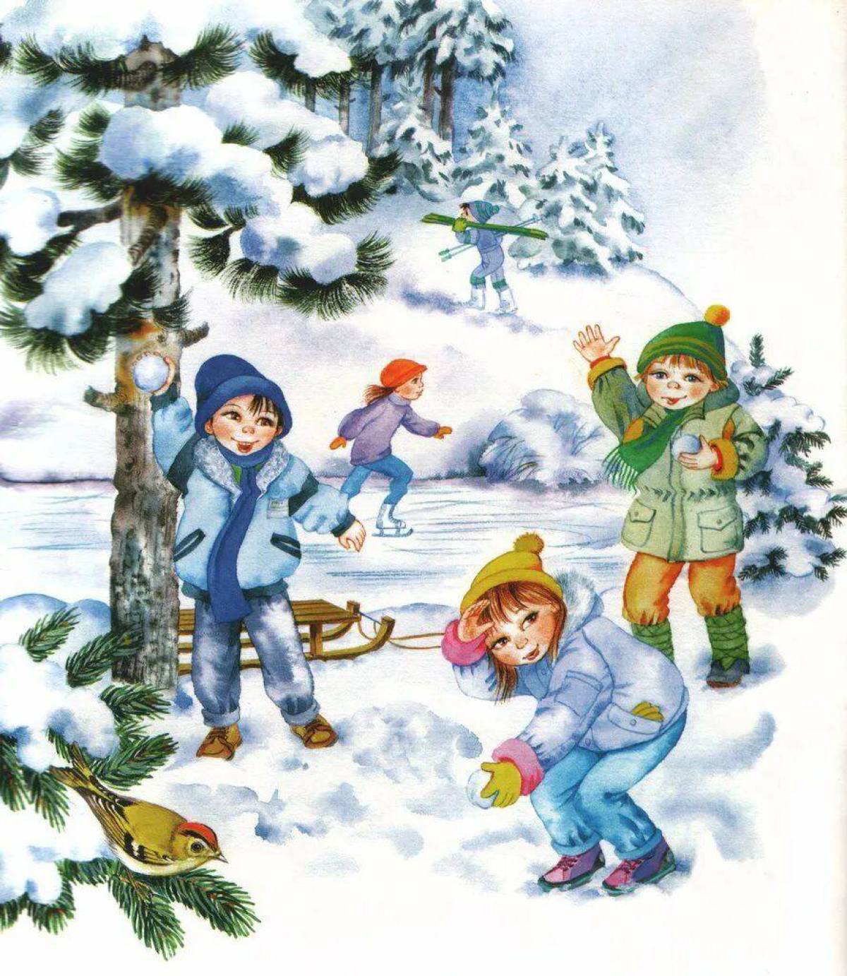 Дети гуляют зимой на участке #11