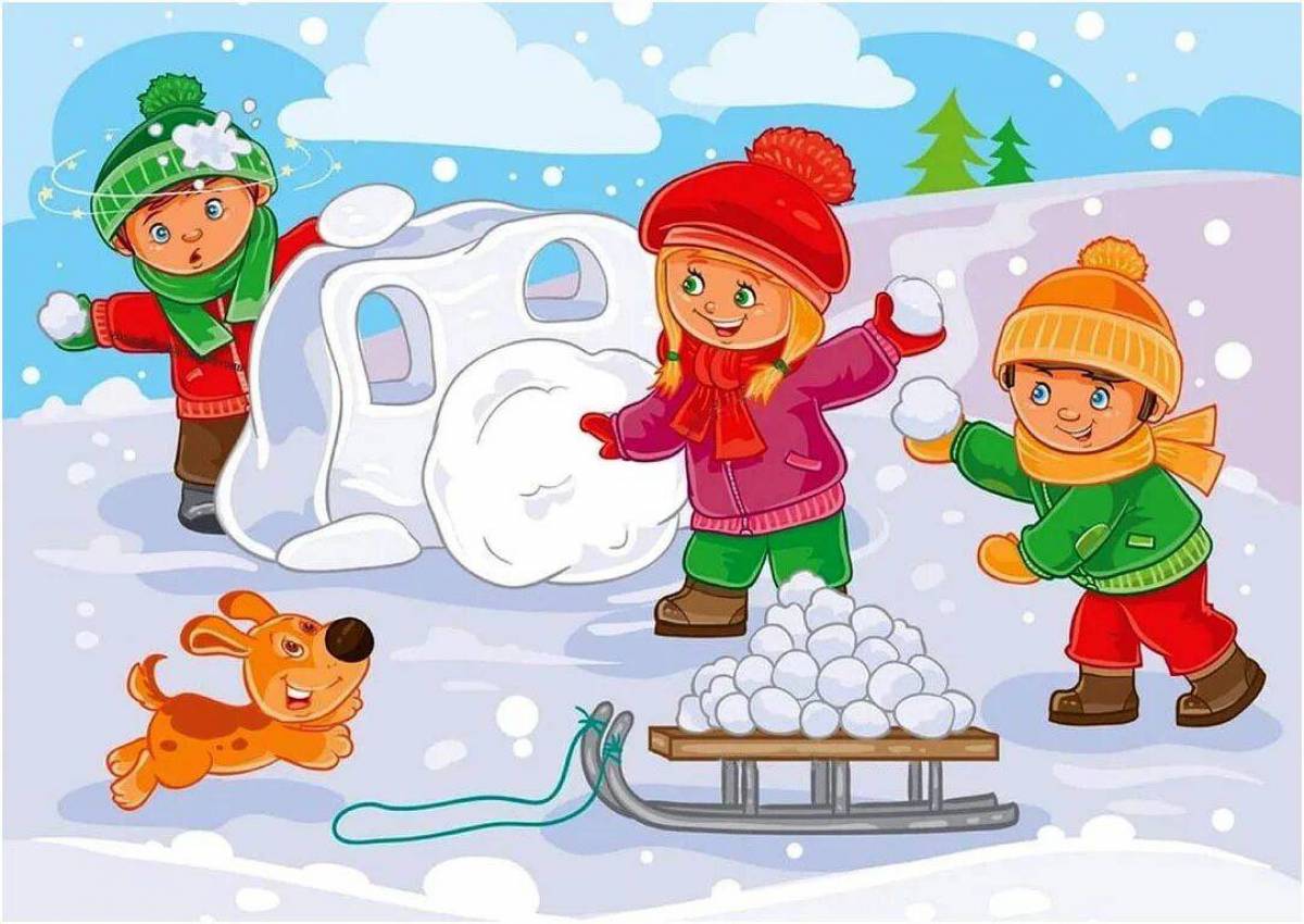 Дети играют в снежки #1