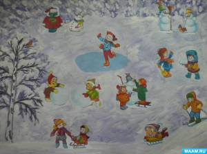 Раскраска дети гуляют зимой на участке #25 #263830