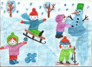Раскраска дети гуляют зимой на участке рисование старшая группа #2 #263846