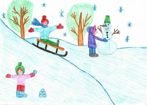Раскраска дети гуляют зимой на участке рисование старшая группа #5 #263849