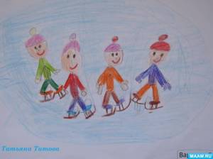 Раскраска дети гуляют зимой на участке рисование старшая группа #11 #263855