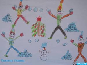 Раскраска дети гуляют зимой на участке рисование старшая группа #12 #263856