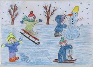 Раскраска дети гуляют зимой на участке рисование старшая группа #16 #263860