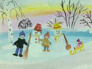 Раскраска дети гуляют зимой на участке рисование старшая группа #21 #263865