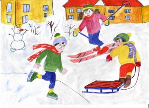Раскраска дети гуляют зимой на участке рисование старшая группа #33 #263877