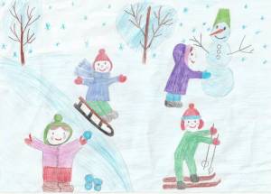 Раскраска дети гуляют зимой на участке рисование старшая группа #34 #263878