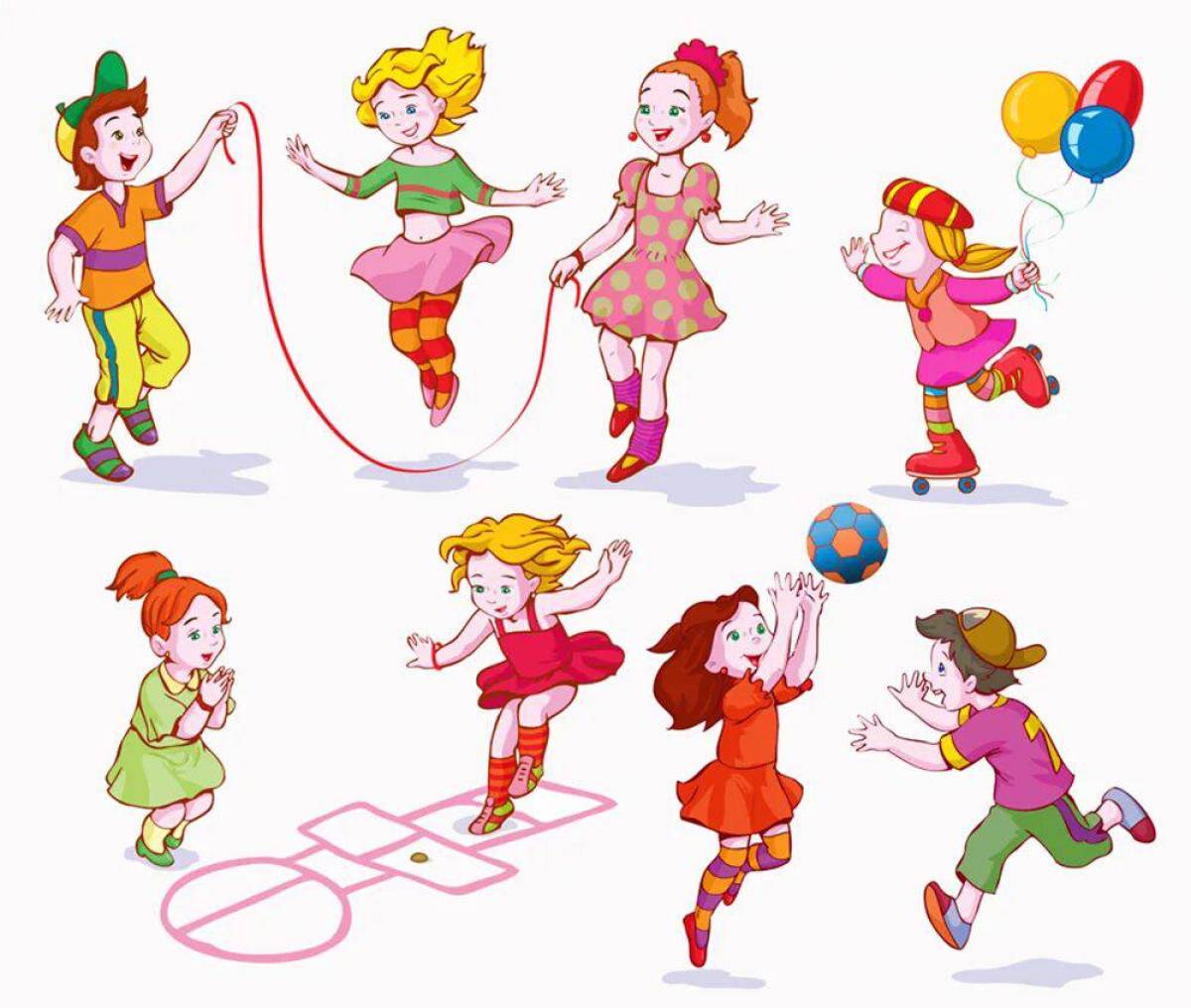 Веселая игра с движениями. Подвижные игры. Иллюстрации подвижных игр. Спортивные игры для детей. Активные игры для детей.