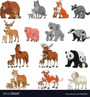 Раскраска для детей дикие животные и их детеныши #7 #282609