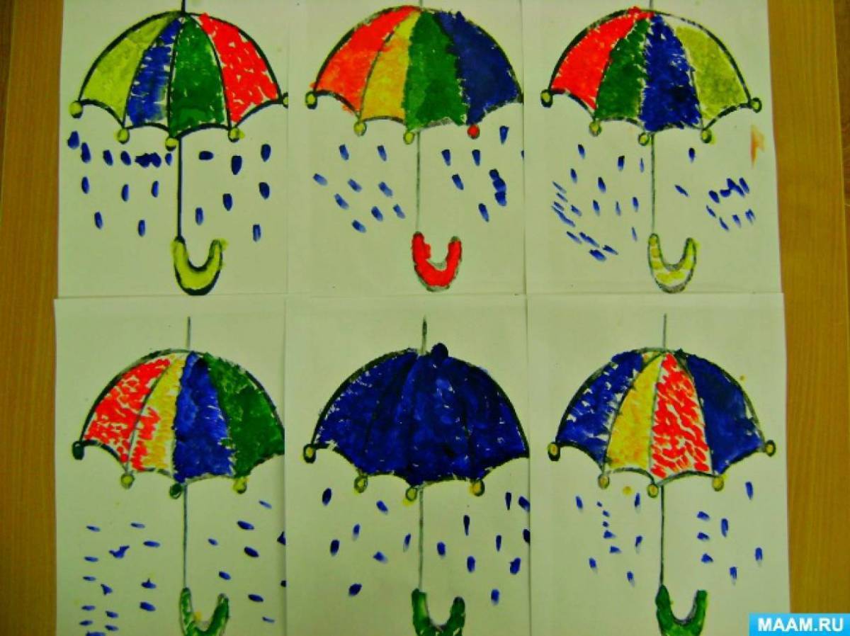 Лепка зонтик средняя группа. Рисование в старшей группе. Рисование в младшей группе на тему зонтик. Рисование в старшей группе на тему зонтик. Аппликация цветные зонтики.