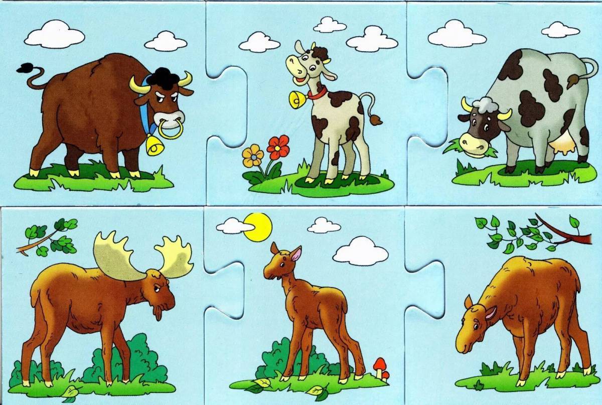 Игра собери корову. Пазлы животные для детей. Домашних животных для детей. Картинки животных для детей. Развивающие пазлы для детей.