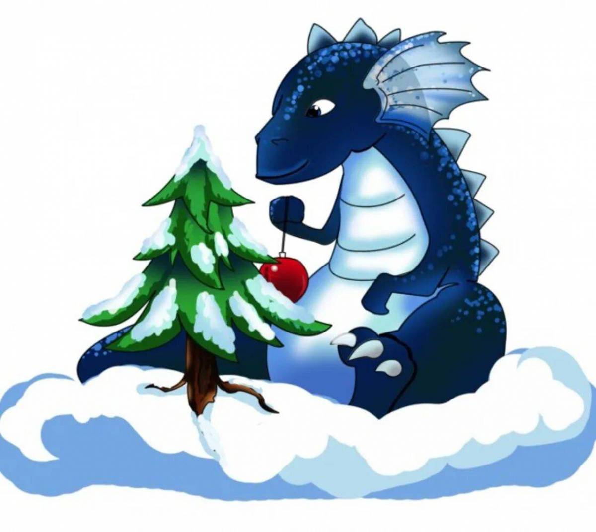 Рисунок нового года дракона. Новогодний дракон. Новогодний дракончик. С новым годом дракона. Дракончик с елочкой.