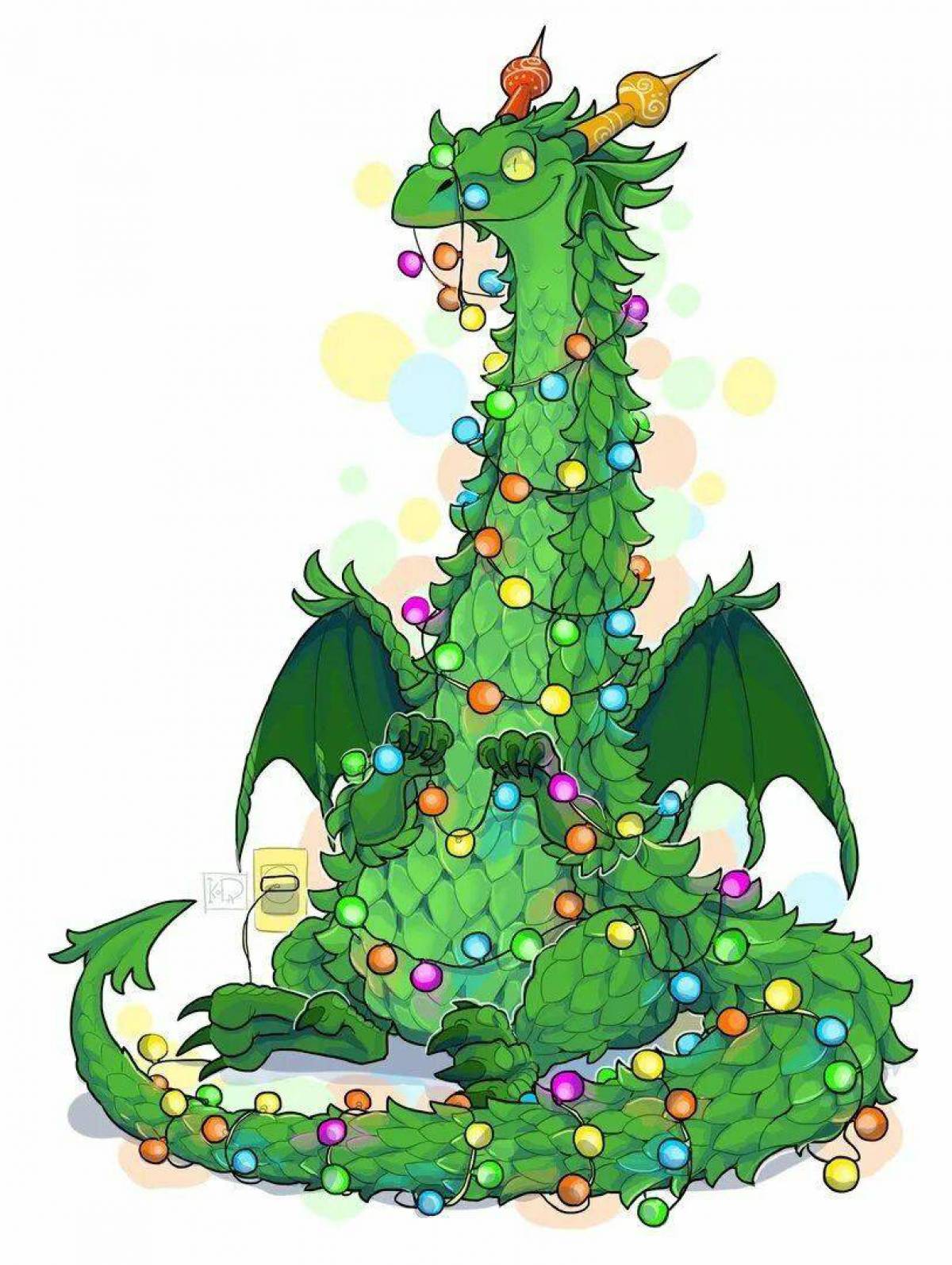 Дракон рисунок для детей новый год. Новогодний дракон. Новогодний дракончик. Дракон с елкой. Новогодняя елочка смешная.