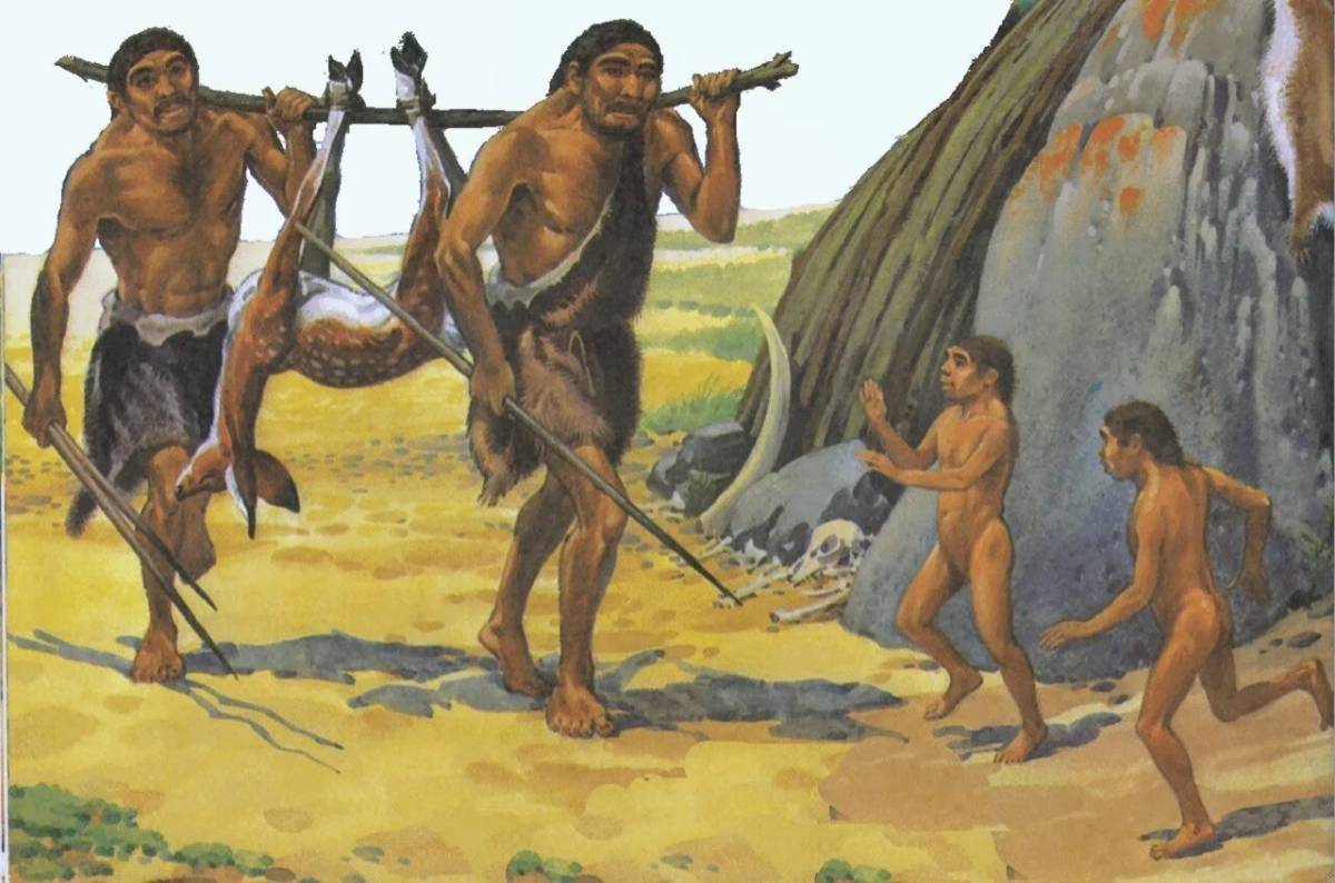 Первобытный человек хомо сапиенс. Первые люди хомо сапиенс. Homo habilis охота. Первобытные люди homo Erectus.