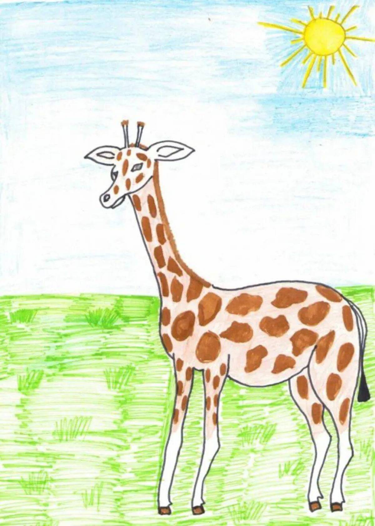 На рисунке изображен жираф. Жираф рисунок. Жираф для рисования детям. Рисование жирафа с детьми. Жирафик детский рисунок.