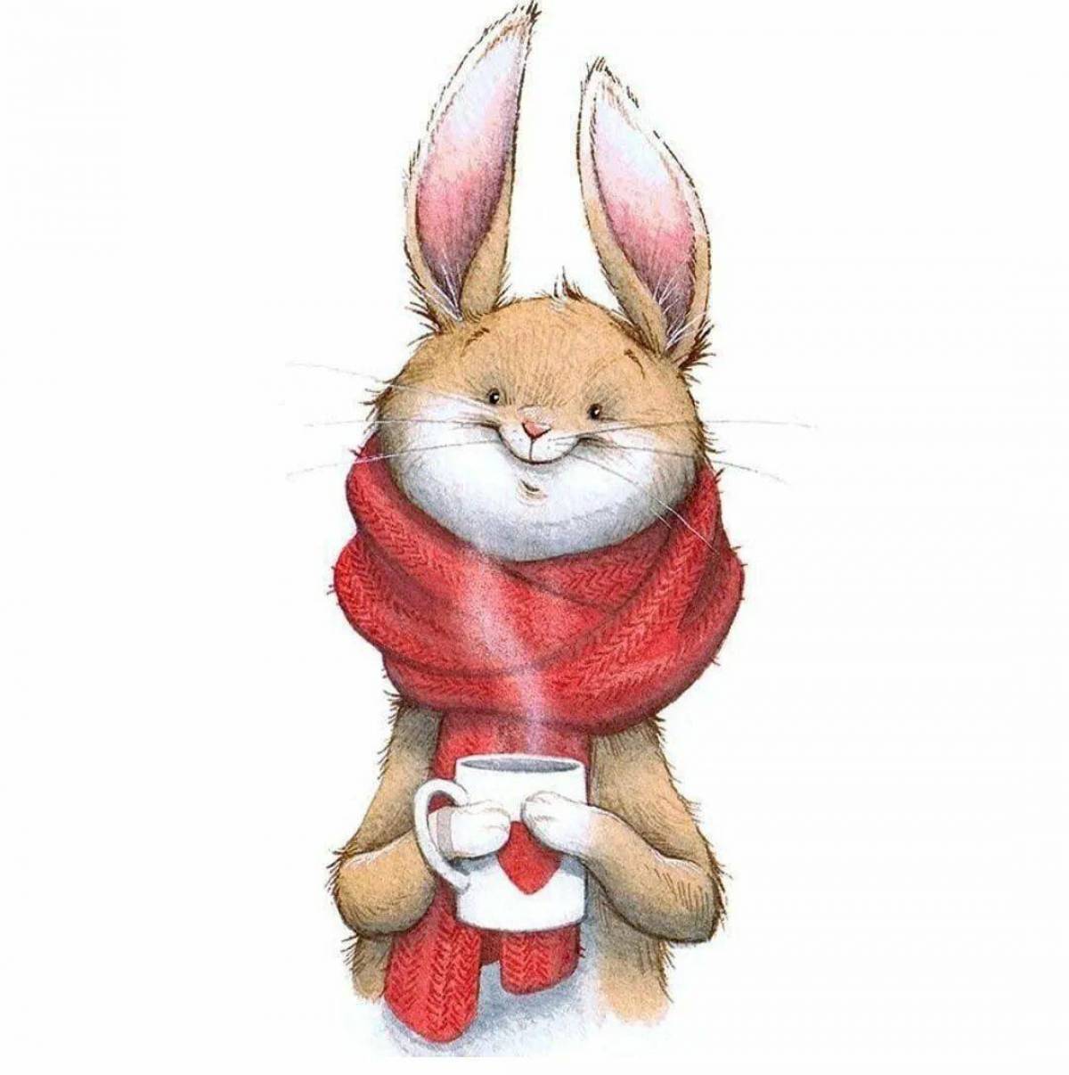 Новым годом зайчик. Новогодний заяц. Заяц в шарфе. Зайчик иллюстрация. Мультяшные кролики.