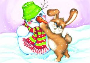 Раскраска заяц и снеговик #3 #312460