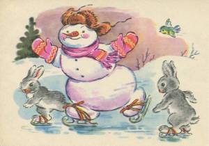 Раскраска заяц и снеговик #8 #312465