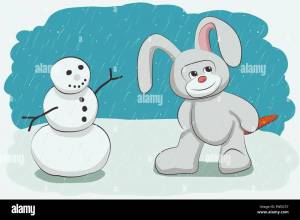 Раскраска заяц и снеговик #10 #312467
