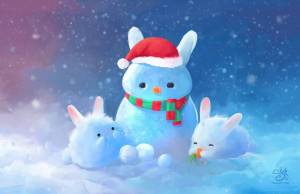 Раскраска заяц и снеговик #16 #312473