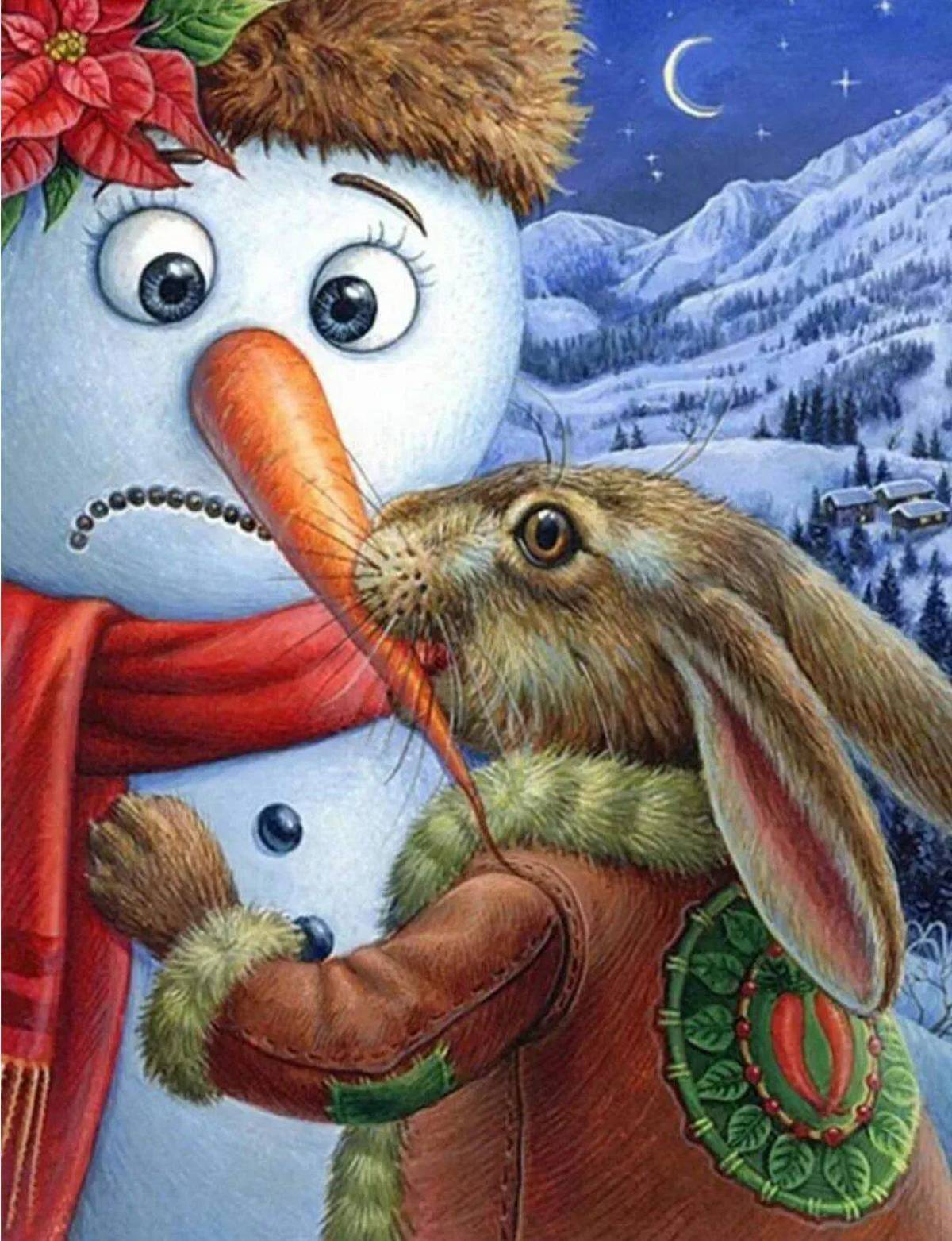 Заяц и снеговик #9