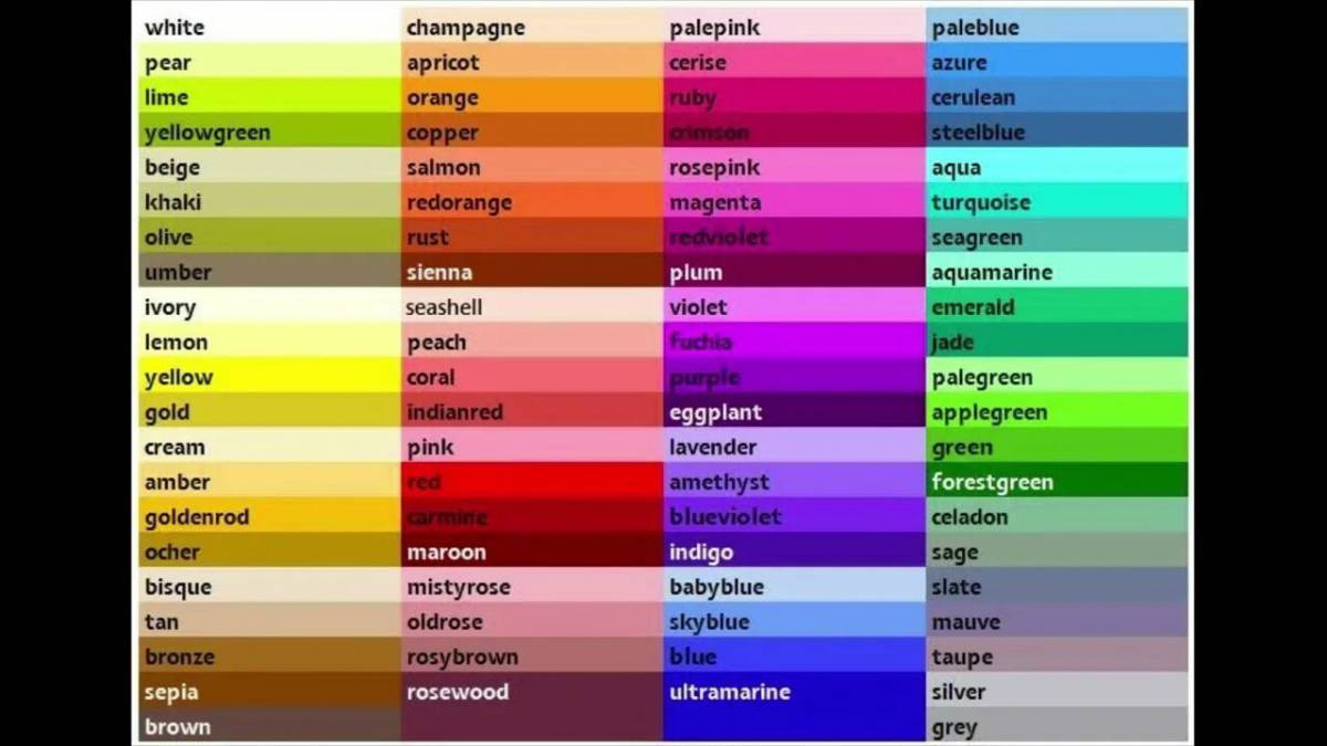 Цветовая палитра с названиями