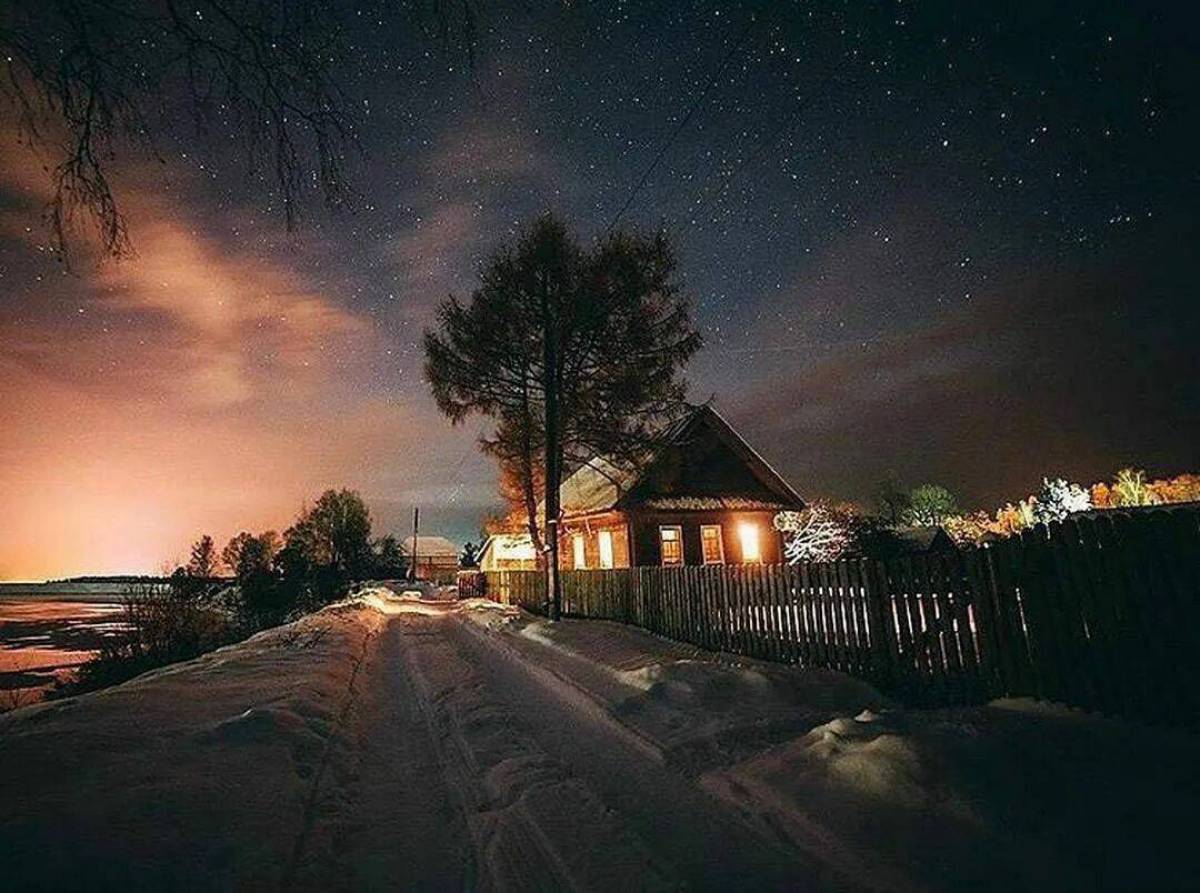 Когда будет вечер в деревне. Село Пено Тверская область. Зимний вечер в деревне. Ночная деревня.