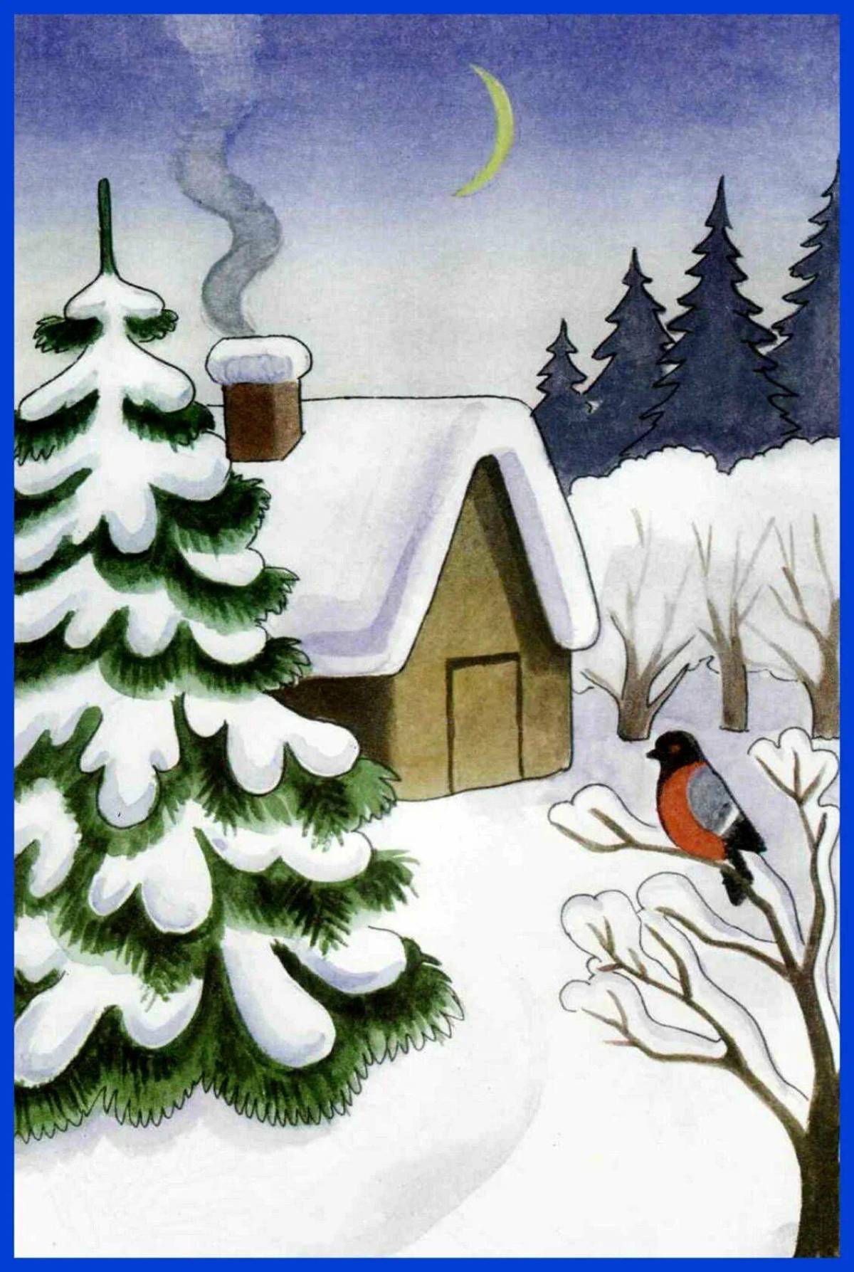 Зимние картинки легко. Зимние рисунки. Иллюстрация на тему зима. Рисунок на тему зима. Рисование на зимнюю тему.
