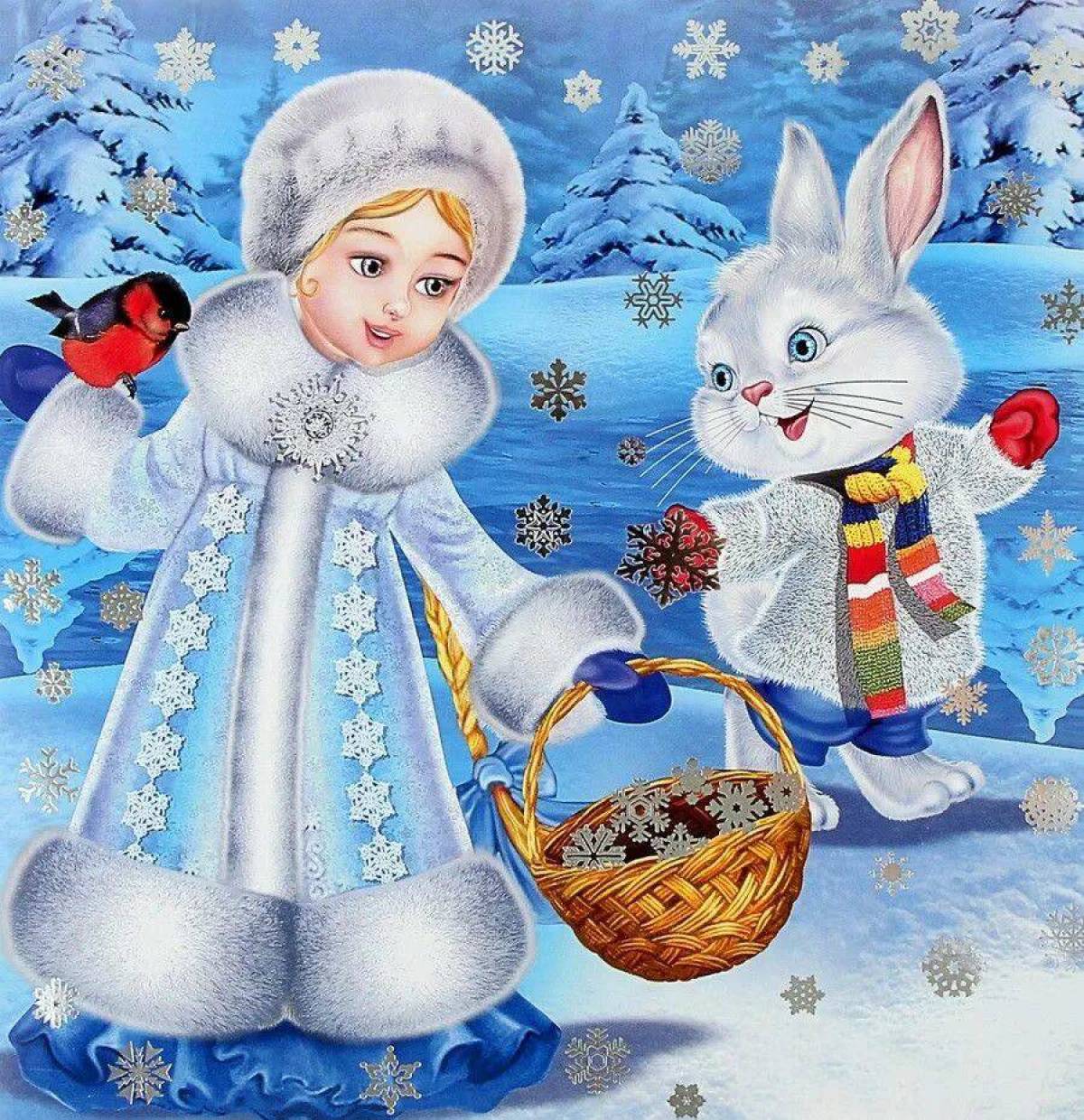 Снег снеговик снегурочка. Зимняя сказка. Красивые новогодние открытки для детей.