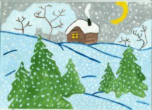 Раскраска зимний пейзаж для детей 3 4 лет #34 #317123